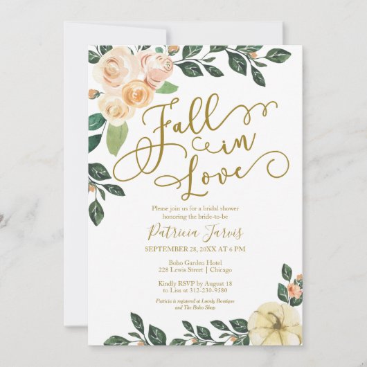 Rückgang der Liebe Peach Floral Pumpkin Brautparty Einladung (Vorderseite)