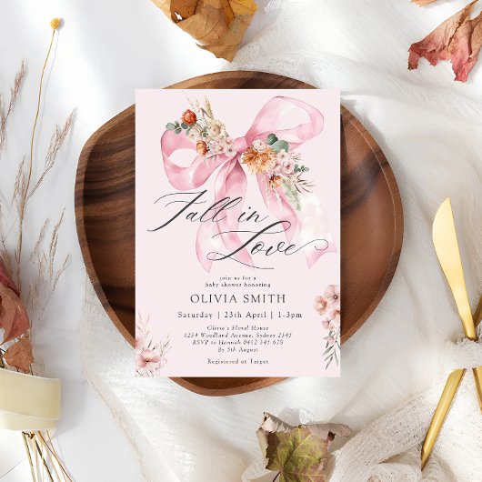 Rückgang der Liebe Pink Bow Floral Baby Dusche Einladung