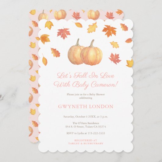 Rückgang der Liebe Pumpkin-Blätter Kinderdusche fü Einladung (Vorne/Hinten)