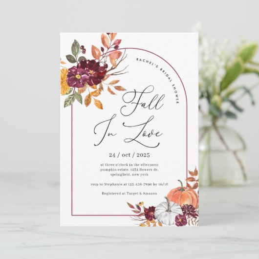 Rückgang der Liebe Pumpkin Blumenzellenfäule Braut Einladung (Stehend Vorderseite)