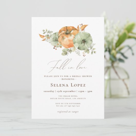 Rückgang der Liebe Pumpkin Blumenzellenfäule Braut Einladung (Stehend Vorderseite)