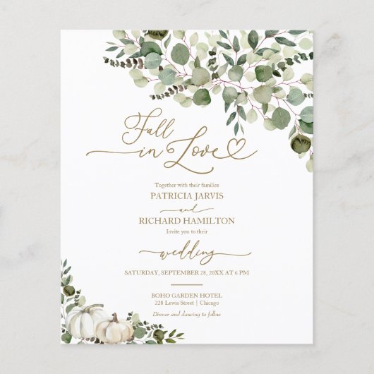 Rückgang der Liebe Pumpkin Budget Hochzeit Einladu Flyer (Vorne)