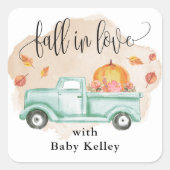 Rückgang der Liebe Pumpkin Farm Truck Baby Dusche Quadratischer Aufkleber (Vorderseite)