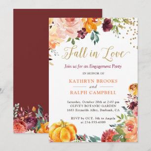 Rückgang der Liebe Pumpkin Floral Gold Engagement Einladung