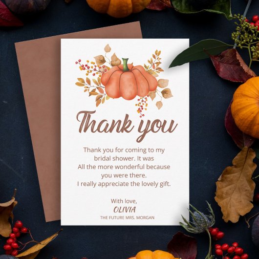 Rückgang der Liebe Pumpkin Herbst Brautparty Dankeskarte