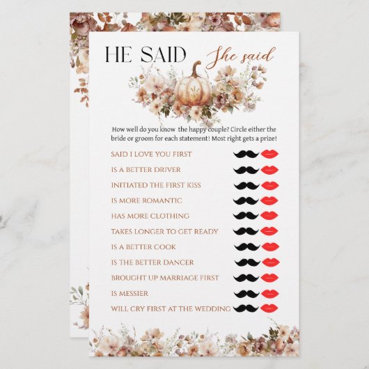 Rückgang der Liebe Pumpkin Wildblume Brautparty Ga (Vorne/Hinten)