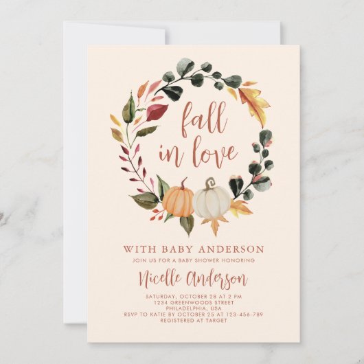 Rückgang der Liebe Pumpkin Wreath Baby Dusche Einladung (Vorderseite)
