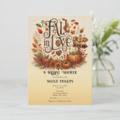 Rückgang der Liebe Pumpkins & Blätter Brautparty Einladung (Stehend Vorderseite)