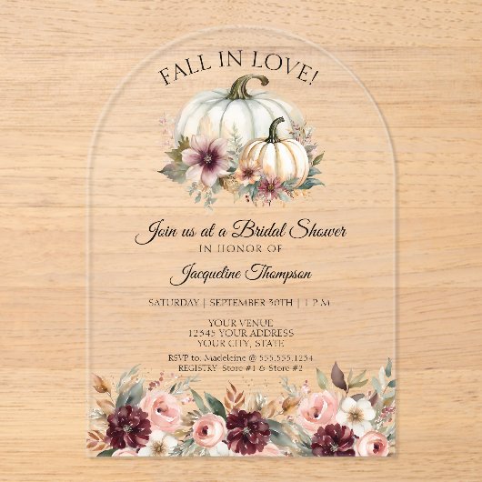 Rückgang der Liebe Rose Floral Burgund Brautparty Acryleinladungen (Vorderseite)