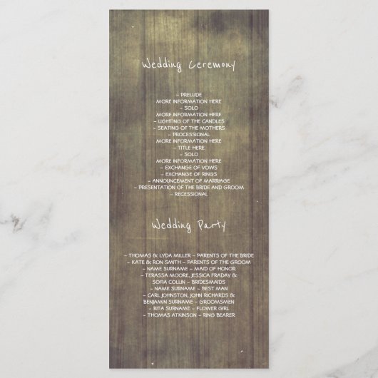 Rückgang der Liebe Rustikale Hochzeitsprogramme Programm (Rückseite)