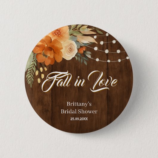 Rückgang der Liebe Rustikaler Fall Blume Brautpart Button (Vorderseite)
