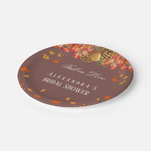 Rückgang der Liebe Rustikales Chic Herbst Brautpar Pappteller (Schrägansicht)