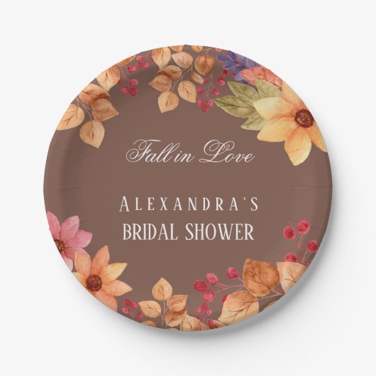 Rückgang der Liebe Rustikales Mocha Herbst Brautpa Pappteller (Vorderseite)