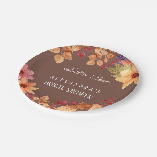 Rückgang der Liebe Rustikales Mocha Herbst Brautpa Pappteller (Schrägansicht)