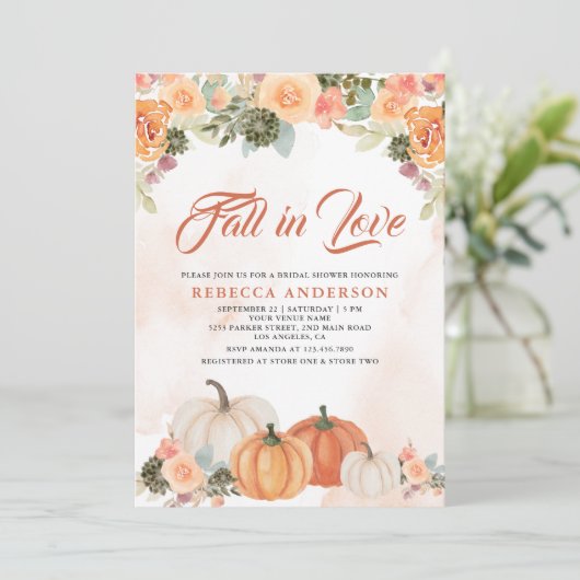 Rückgang der Liebe Rustikales Pumpkin-Brautparty Einladung (Stehend Vorderseite)