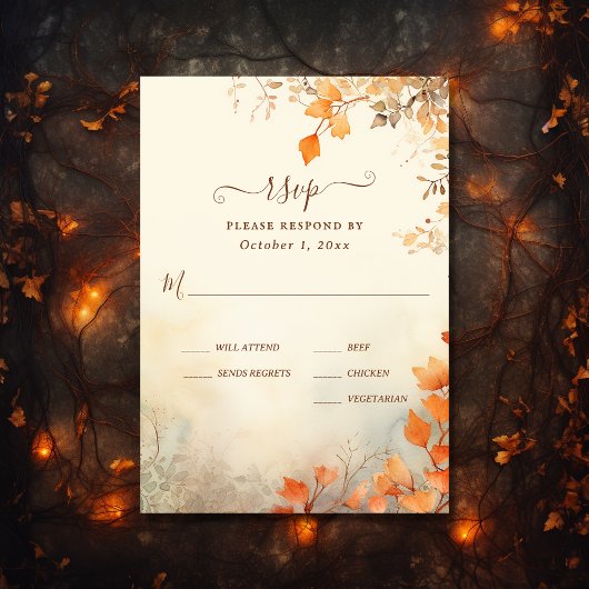Rückgang der Liebe Schöne Herbst Blätter Hochzeit RSVP Karte