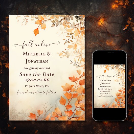 Rückgang der Liebe Schöne Herbst Blätter Hochzeit  Save The Date