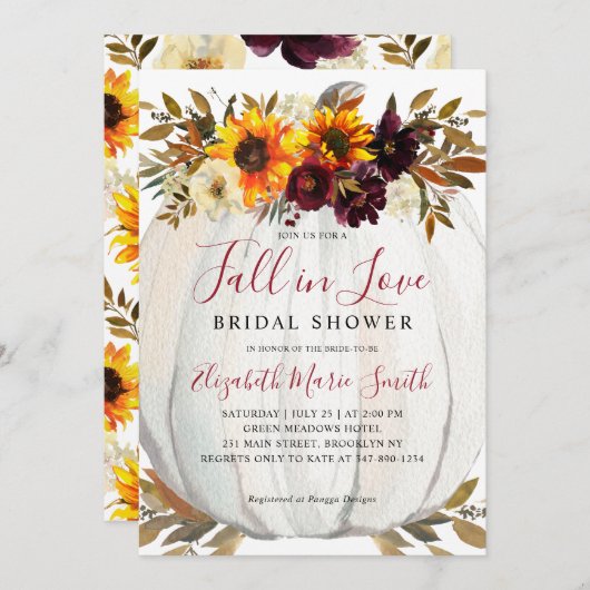 Rückgang der Liebe Sonnenblumen Red Pumpkin Brautp Einladung (Vorne/Hinten)