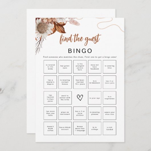 Rückgang der Liebe | Suchen Sie das Guest Bingo-Br Einladung (Vorne/Hinten)