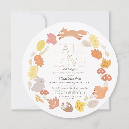 Rückgang der Liebe Woodland Animals Wreath Baby Du Einladung (Vorderseite)