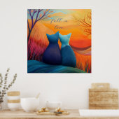 Rückgang der Liebe, zwei Wollkatzen und Herbstland Poster (Küche)