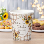 Rückgang der Sonnenblumen in der Liebe Brautparty Pappbecher<br><div class="desc">Rückgang der Liebe Sonnenblumen brauner Gingham Fall Brautparty mit Monogramm Papiertassen,  Retro-Brautparty personalisierten Papiertüten,  Fall Brautparty personalisierte Tischdekoration,  erdigen Gingham Hütte Kern Brautparty gedruckte Papiertücher,  Sonnenblumen Brautparty,  Terracotta Brautparty Papier Becher,  Sonnenblumen Brautparty Vorräte</div>