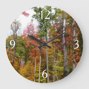 Rückgang der waldfarbenen Herbstfotografie Große Wanduhr