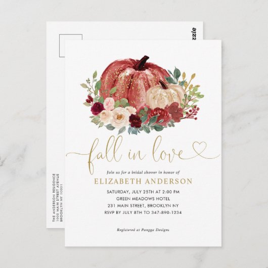 Rückgang des Liebe Rotes Rosa Blumenkürbis Brautpa Postkarte (Vorne/Hinten)