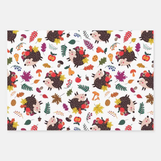Rückgang des Niedlichen Igels mit Obst im Wald Geschenkpapier Set (Vorderseite)