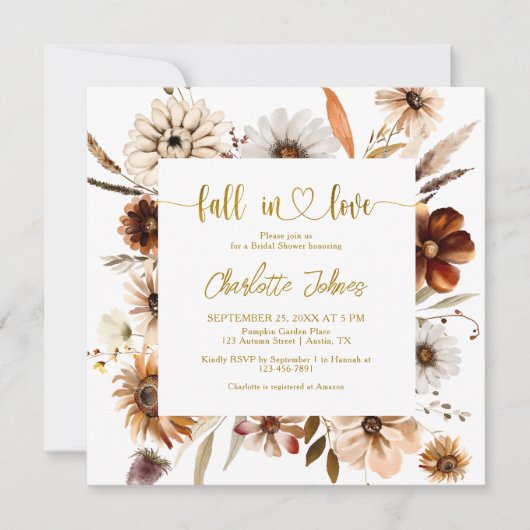 Rückgang in der Liebe florale Terracotta Gold Brau Einladung (Vorderseite)