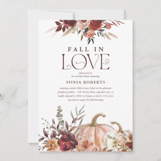 'Rückgang in der Liebe' Herbstblüten Pumpkin-Braut Einladung (Vorderseite)