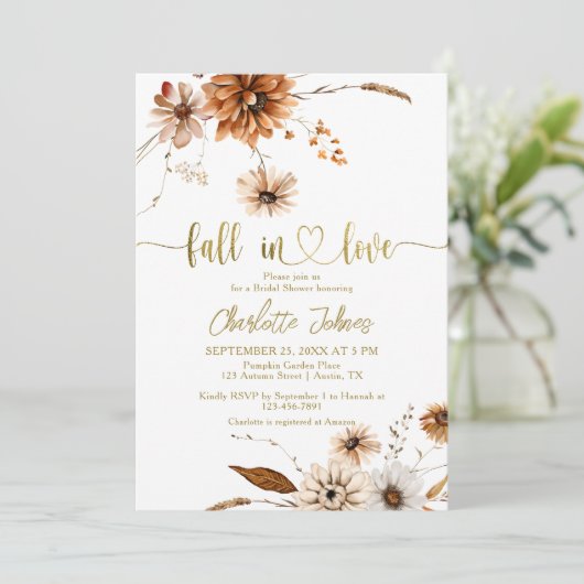 Rückgang in Liebe Gold Creme Brautparty Einladung (Stehend Vorderseite)