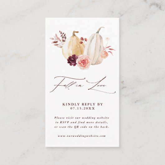 Rückgang in Liebe Pumpkin Herbst Hochzeit QR-Code Begleitkarte (Vorderseite)