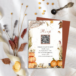 Rückgang in Liebe Pumpkin Herbst Hochzeit QR-Code Begleitkarte