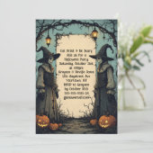 Rückgrat und Jack O'Lanterns Halloween-Party Einladung (Stehend Vorderseite)