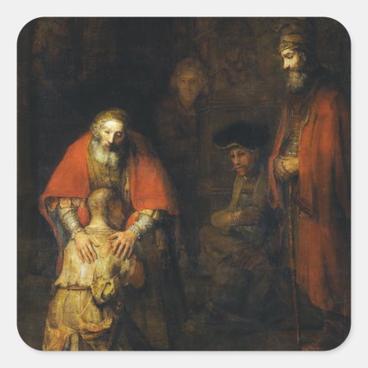 Rückkehr des Prodigal Son durch Rembrandt Quadratischer Aufkleber (Vorderseite)