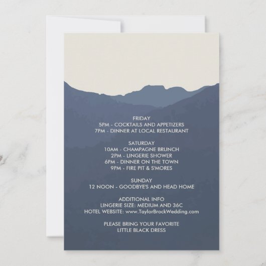 Rückkehr in die Berge Bachelorette Wochenende Einladung (Rückseite)