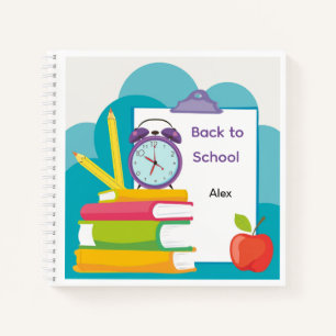 Rückkehr-in-die-Schule-Notizbuch mit Büchern und W Notizblock