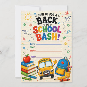 Rückkehr zur Schule Bash Bus und Bücher Einladung