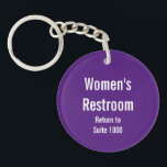 Rückkehrsuite für Frauen Nummer Royal Lila Schlüsselanhänger<br><div class="desc">Verschwindet der Toilettenschlüssel Ihres Büros ab und zu? Das Problem zu lösen ist einfach, wenn Sie einen Schlüsselanhänger mit der Nummer Ihrer Firma haben. Dieser Schlüsselanhänger ist königlich lila. Der weiße Bildschirmtext wird geändert, um eine korrekte Meldung zu erstellen (Abbildung: FrauenRestroom Rückkehr zur Suite 1000). Unser Geschäft (AW Marketing Solutions)...</div>