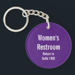 Rückkehrsuite für Frauen Nummer Royal Lila Schlüsselanhänger<br><div class="desc">Verschwindet der Toilettenschlüssel Ihres Büros ab und zu? Das Problem zu lösen ist einfach, wenn Sie einen Schlüsselanhänger mit der Nummer Ihrer Firma haben. Dieser Schlüsselanhänger ist königlich lila. Der weiße Bildschirmtext wird geändert, um eine korrekte Meldung zu erstellen (Abbildung: FrauenRestroom Rückkehr zur Suite 1000). Unser Geschäft (AW Marketing Solutions)...</div>