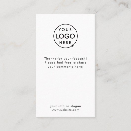 Rückmeldung | Modern Minimalistische Logo Survey C Visitenkarte (Rückseite)