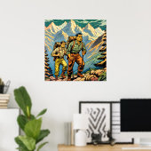 Rückpacken Männer Wanderweg durch Berge Poster (Heimbüro)