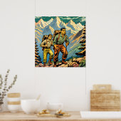 Rückpacken Männer Wanderweg durch Berge Poster (Küche)