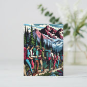 Rückpacken von Menschen Wanderweg durch Berge Postkarte (Stehend Vorderseite)