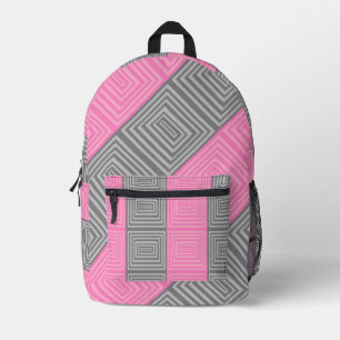 Rucksack in Rosa und Grau mit abstrakten Quadraten