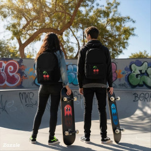 Rucksack Kirsche, dunkelschwarzes rotes Pixel