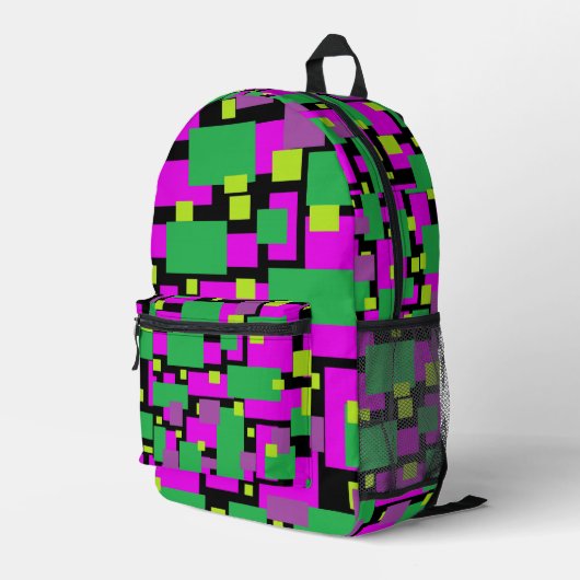 Rucksack mit geometrischer Kunst Magenta Grün Schw (Rückseitige Ecke Rechts)