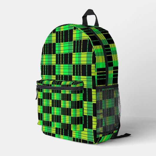Rucksack mit grün-schwarzem Karomuster (Rückseitige Ecke Rechts)