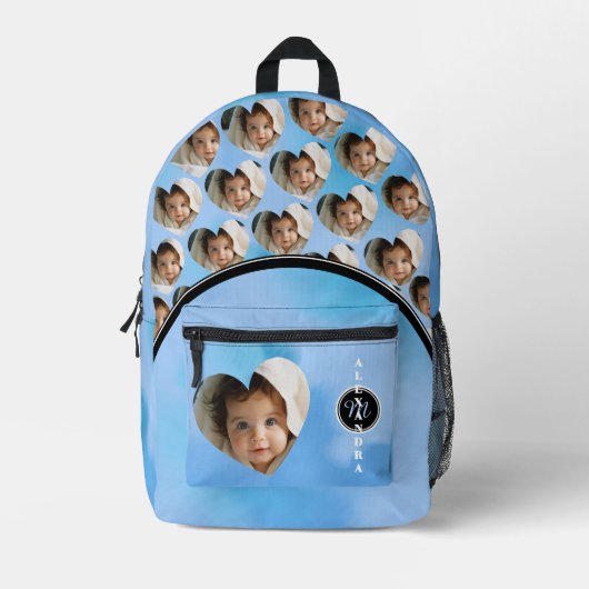 Rucksack mit individuellem Babyfoto und Monogramm (Vorderseite)
